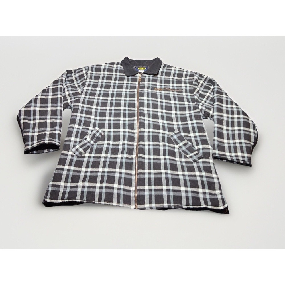 Utility Mens Plaid Flannel Quilted Work Jacket‎ Black White Blue Large